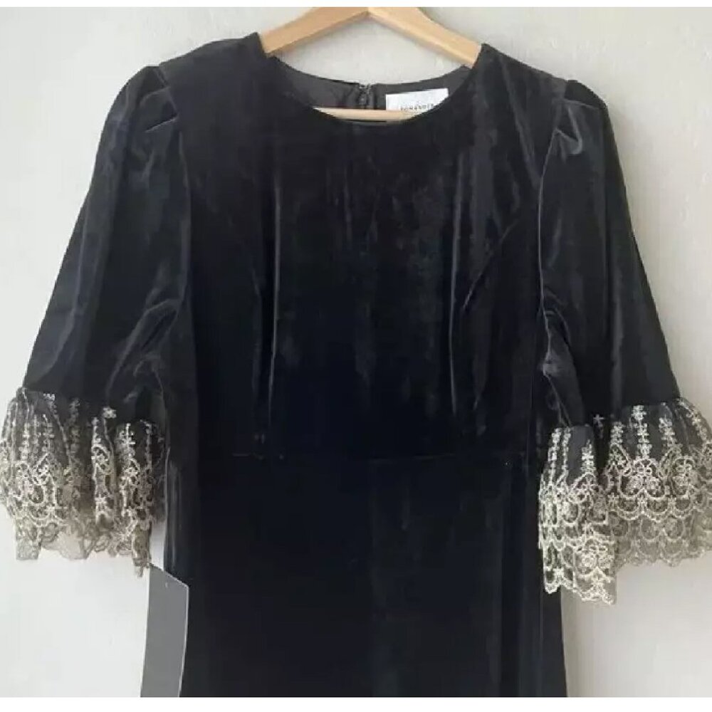 Tuckernuck Pomander Place Women's Black Velvet Lillith Dress, Size L Retail $168 - Picture 5 of 5